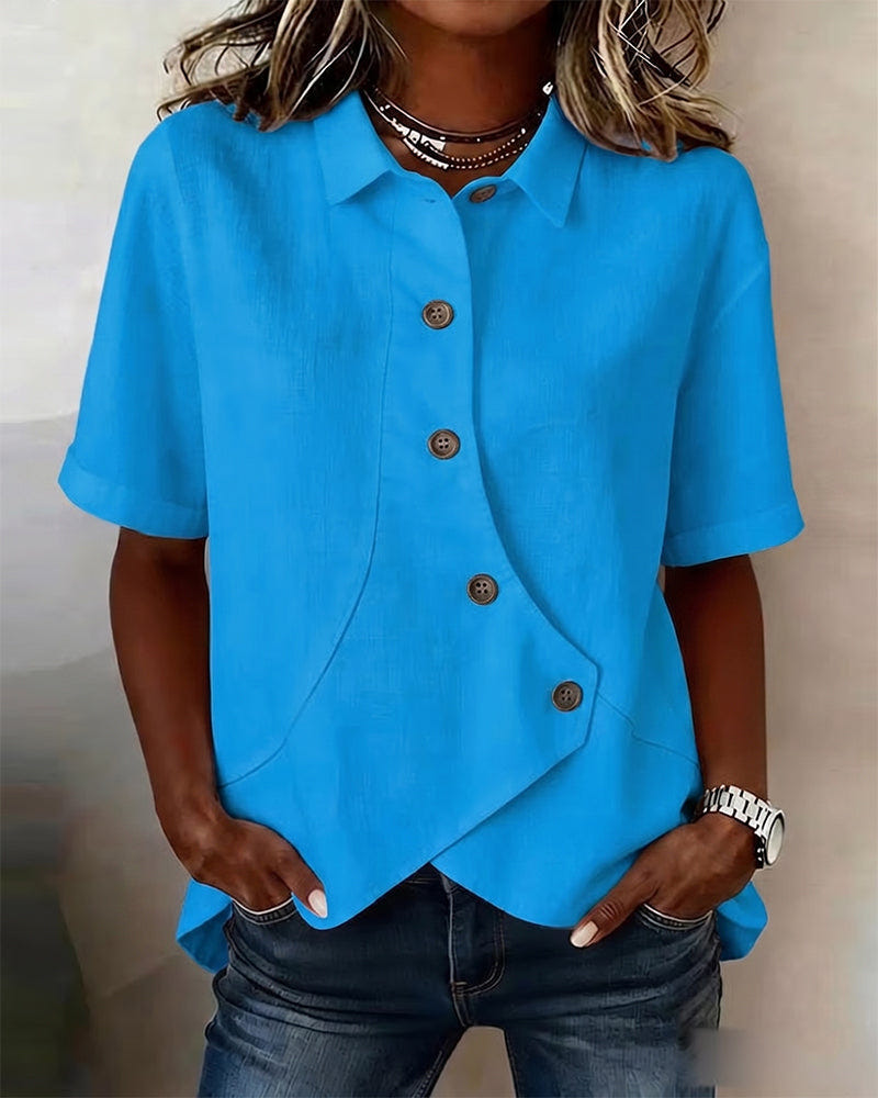 Marlowe | Women's Asymmetrical Placket Button Down Linen Blend Shirt