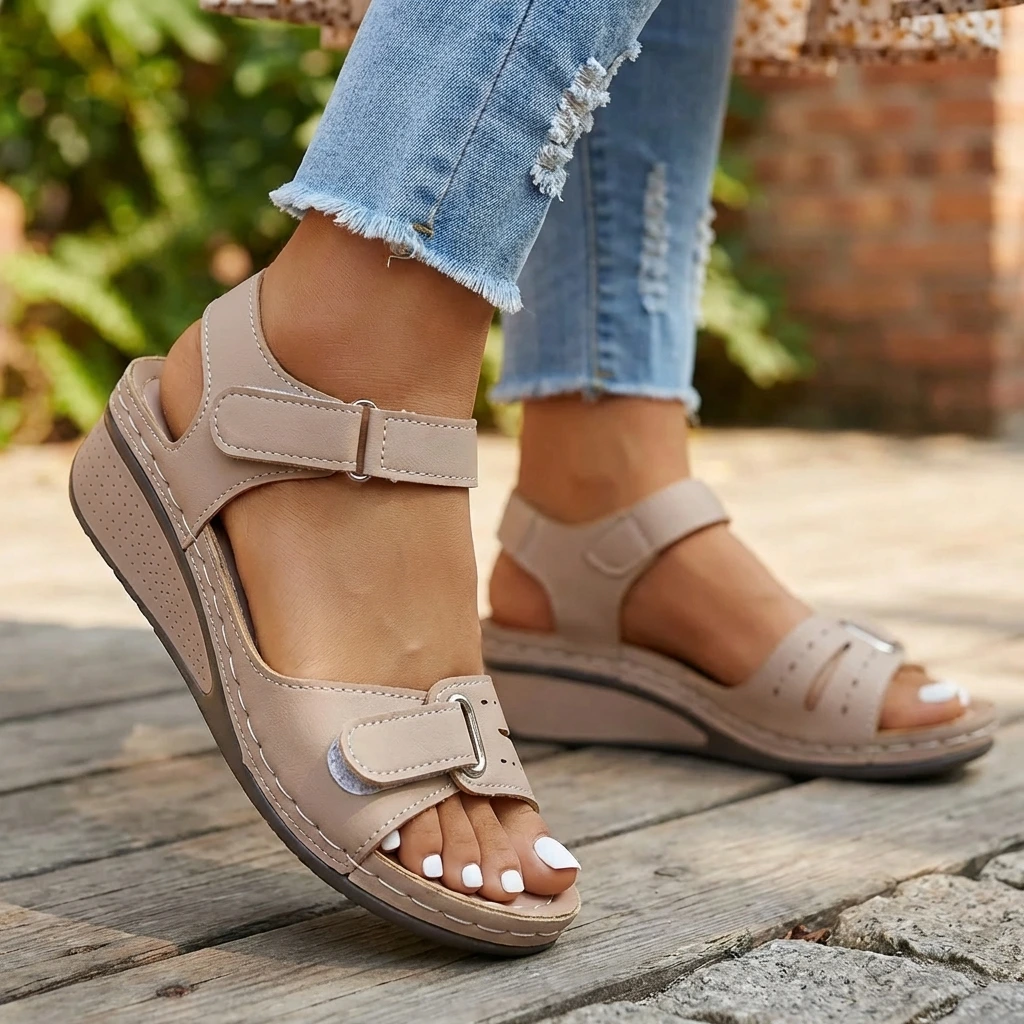 Quinn | Cutout Strap Velcro Ankle Open Toe Orthopedic Walking Sandal