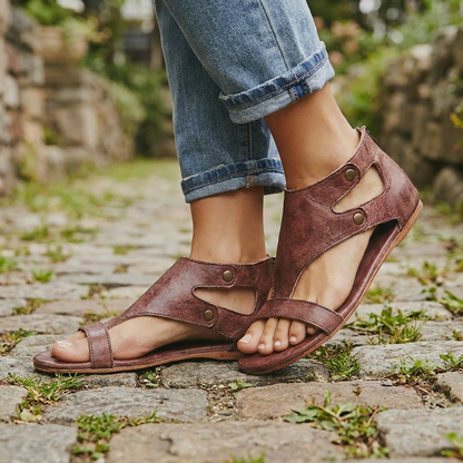 Delaney | Cutout Ankle Studded Strap Open Toe Flat Orthopedic Sandal