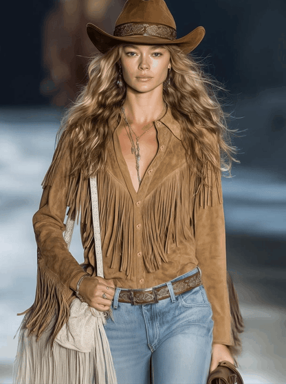 Aspen | Spread Collar Button Front Long Sleeve Fringe Western Shirt