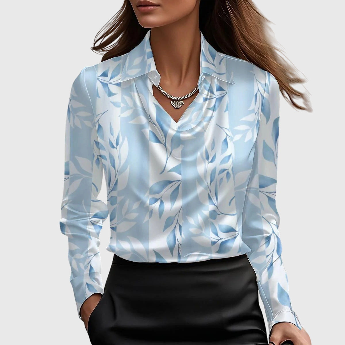 Brooklyn | Collared Cowl Neck Satin Long Sleeve Elegant Blouse