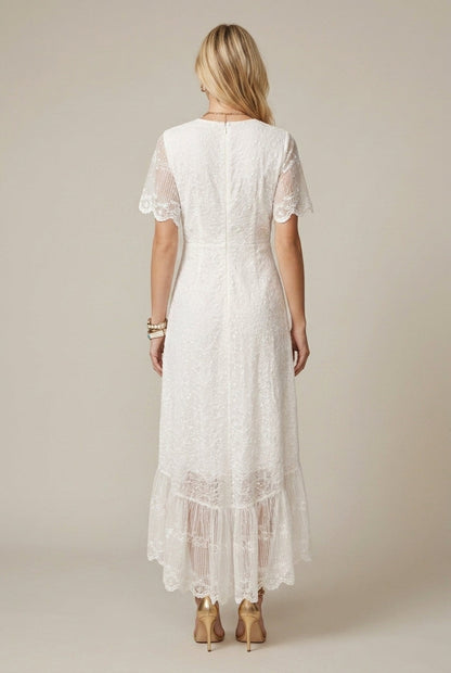 Clara | Lace V Neck Short Sleeve Button Front Maxi Dress