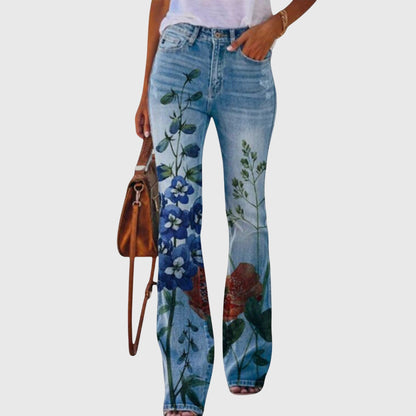 Fleur | Women's Floral Print High-Waisted Flared Jeans