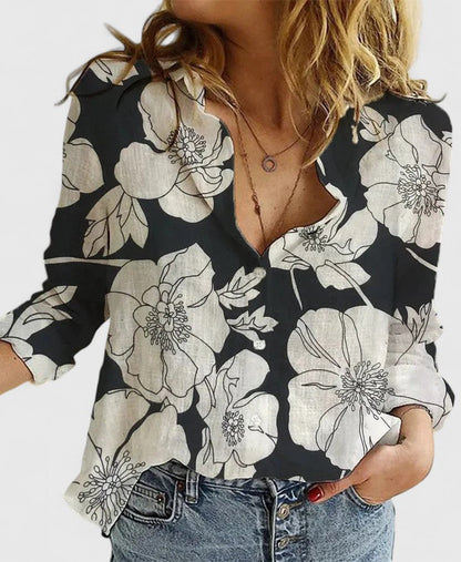 Elena | Long Sleeve Button Down Lapel Collar Relaxed Linen Blouse