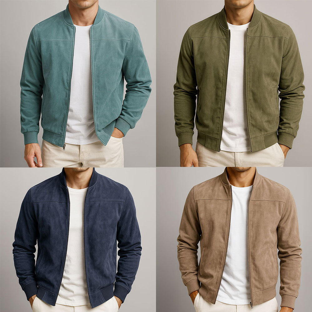 Callan | Men's Suede-Texture Zip-Up Bomber Jacket
