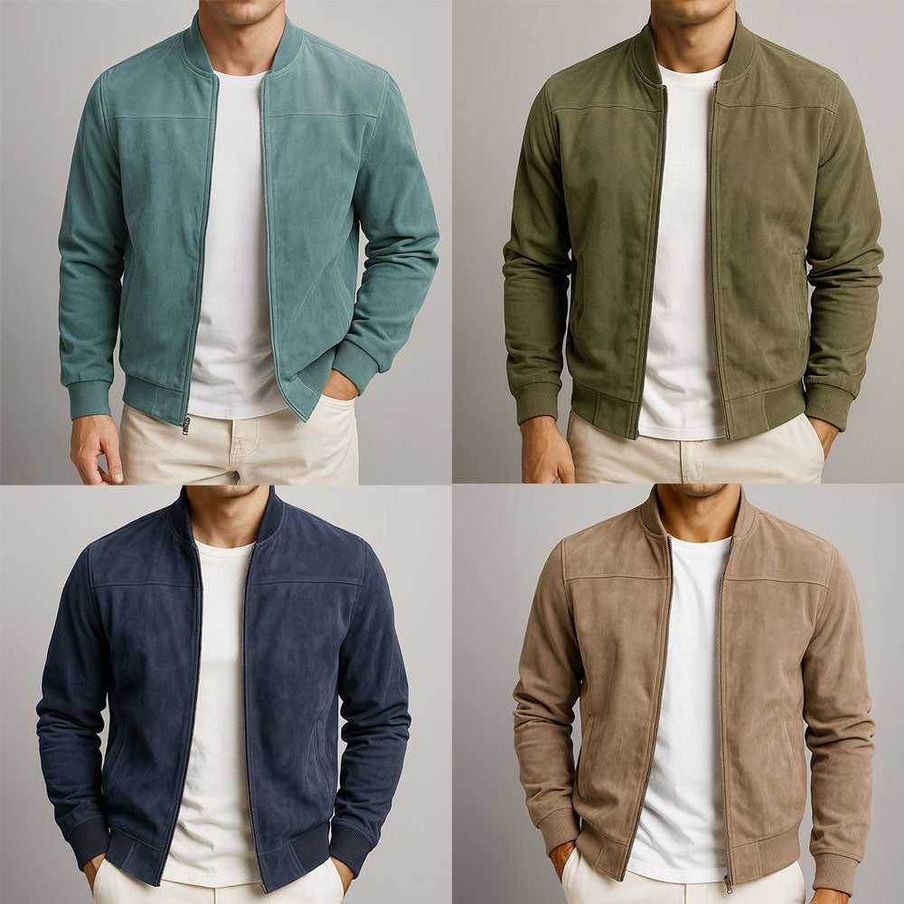Callan | Men's Suede-Texture Zip-Up Bomber Jacket