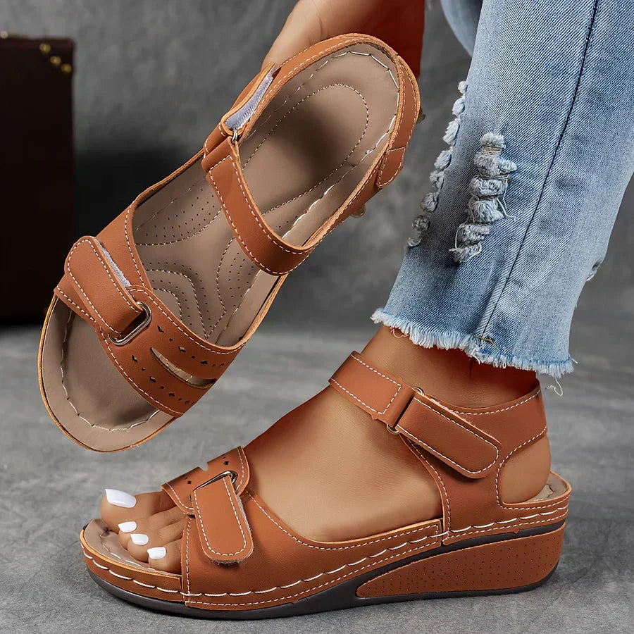 Quinn | Cutout Strap Velcro Ankle Open Toe Orthopedic Walking Sandal