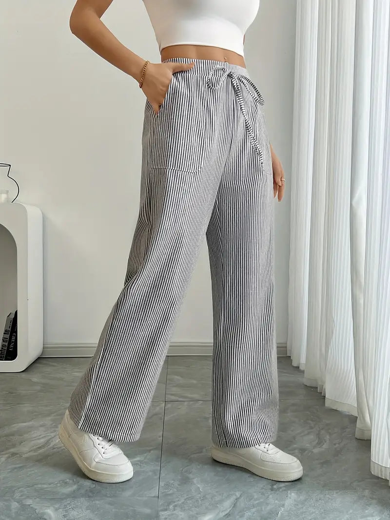 Marisol | Women's Wide Leg Striped Drawstring Beach Pants