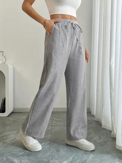 Marisol | Women's Wide Leg Striped Drawstring Beach Pants