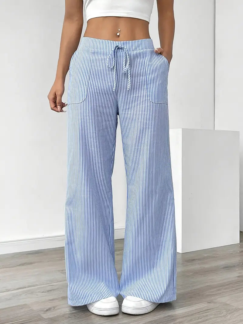 Marisol | Women's Wide Leg Striped Drawstring Beach Pants
