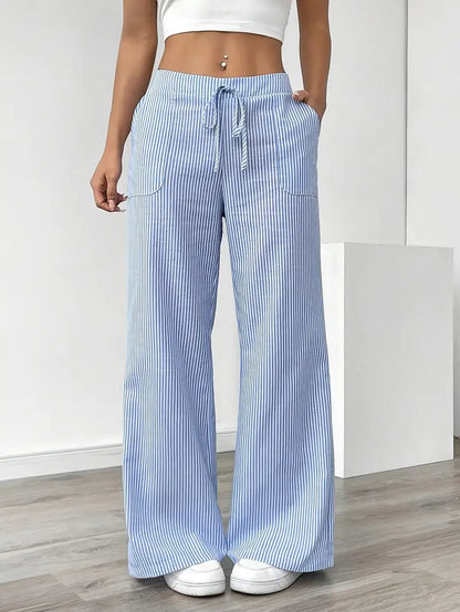 Marisol | Women's Wide Leg Striped Drawstring Beach Pants