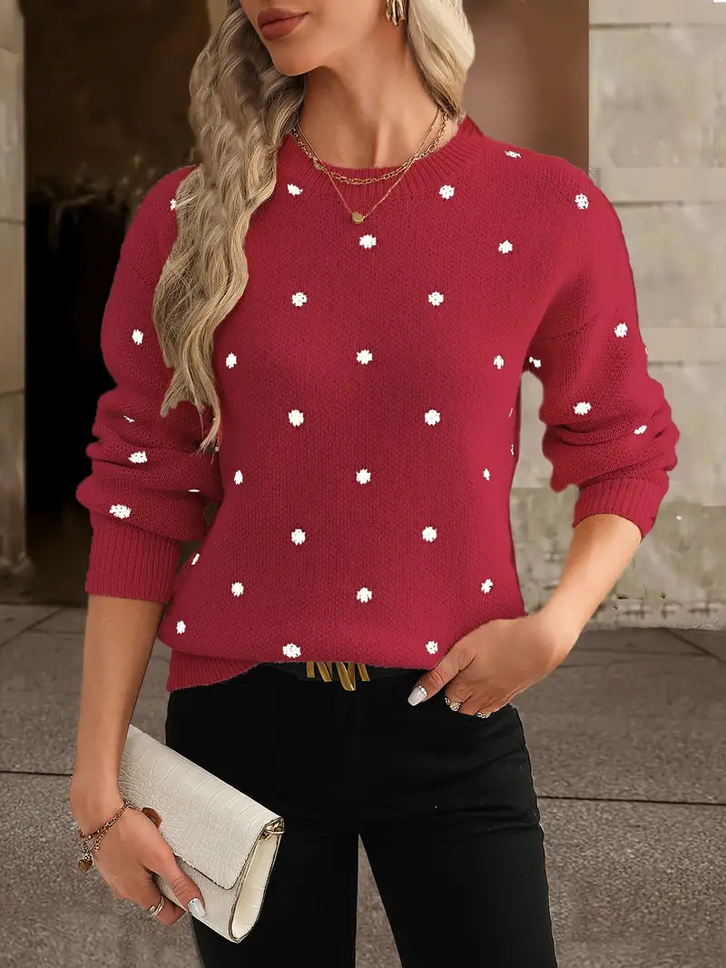 Marlenya | Women's Polka Dot Knitted Long Sleeve Sweater