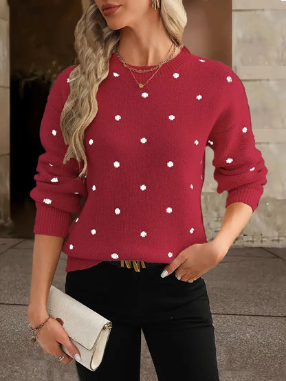 Marlenya | Women's Polka Dot Knitted Long Sleeve Sweater