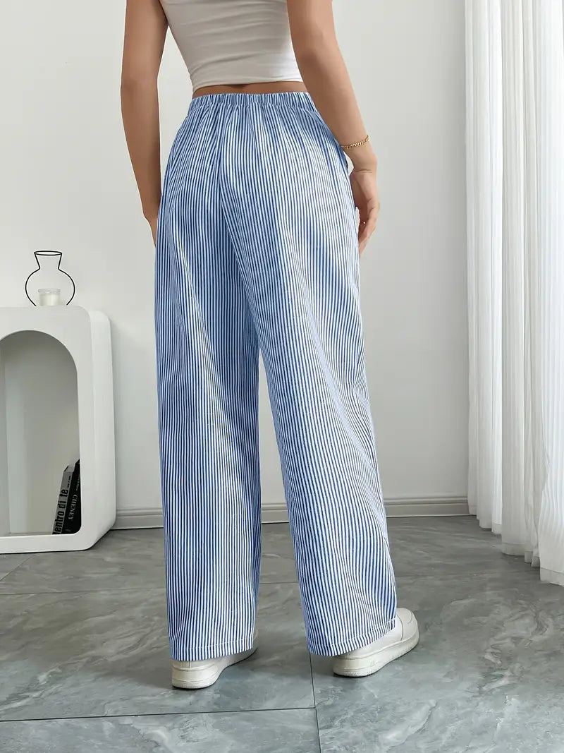 Marisol | Women's Wide Leg Striped Drawstring Beach Pants