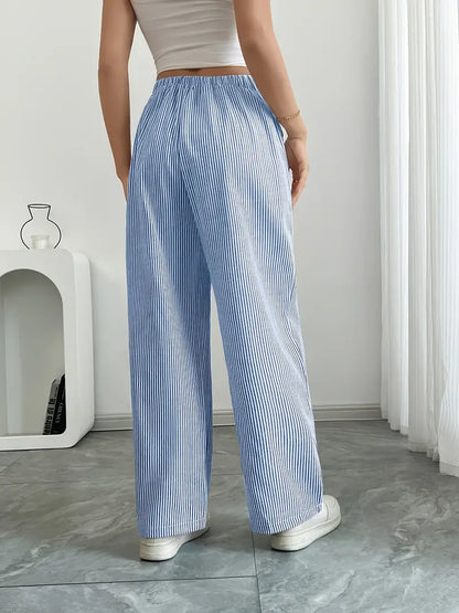 Marisol | Women's Wide Leg Striped Drawstring Beach Pants