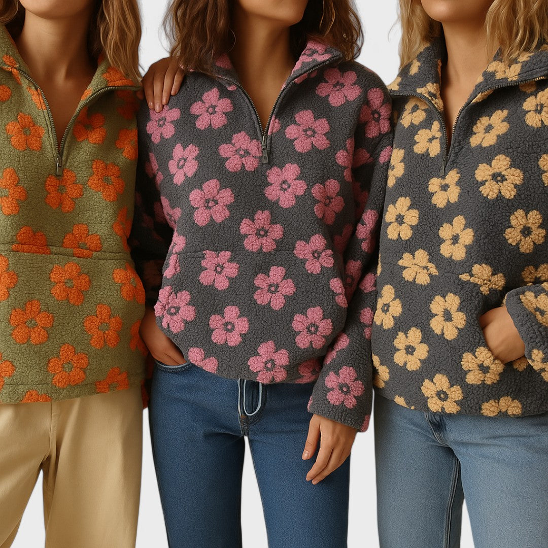 Marlowe | Women's Floral Sherpa Half Zip Fleece Pullover