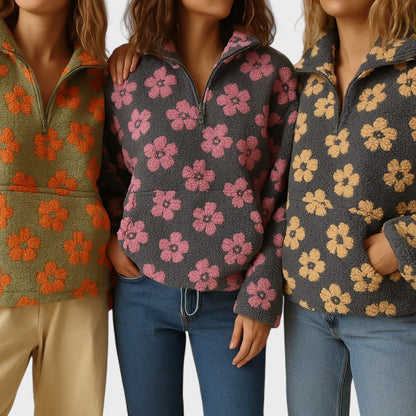 Marlowe | Women's Floral Sherpa Half Zip Fleece Pullover