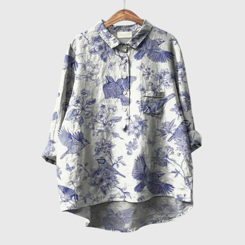 Elly | Floral Watercolor Long Sleeve Oversized Button Down Casual Blouse