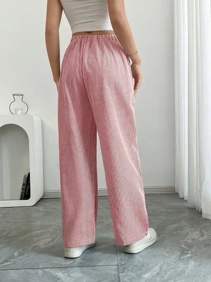 Marisol | Women's Wide Leg Striped Drawstring Beach Pants