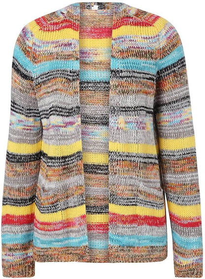 Rosalind | Women's Striped Knit Open Front Cardigan