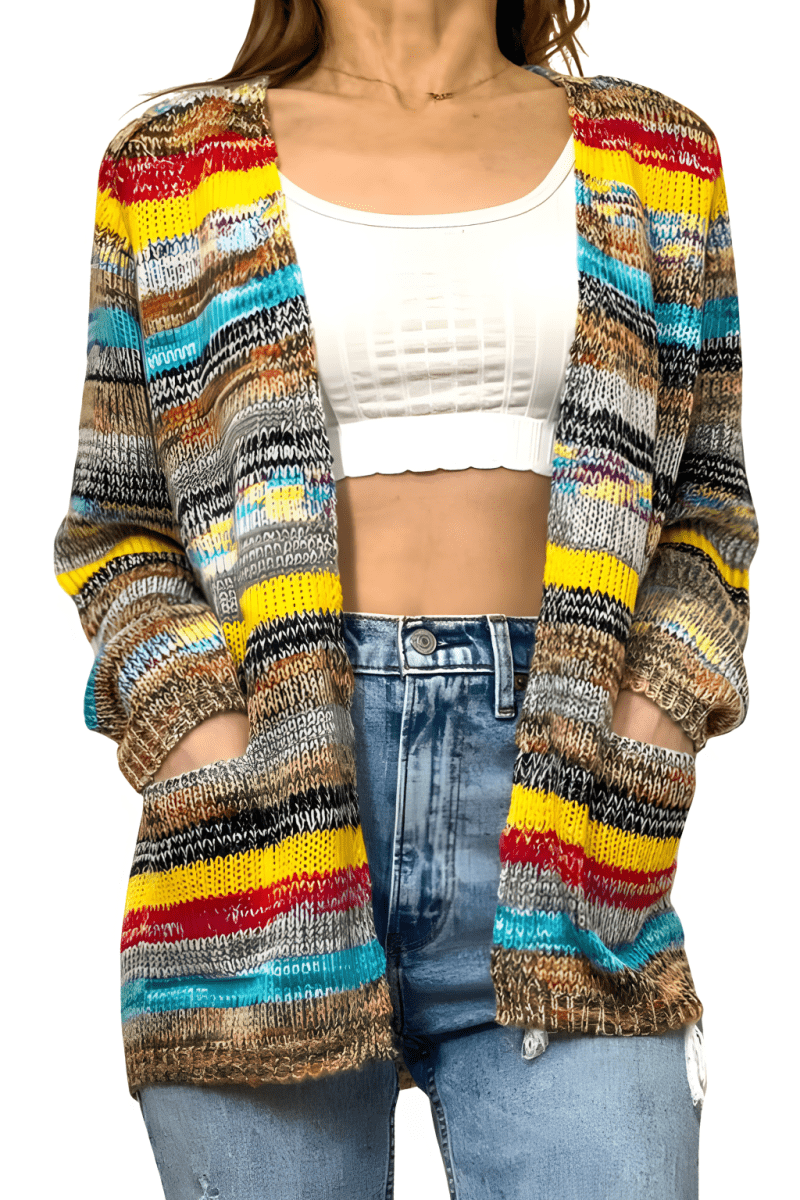Rosalind | Women's Striped Knit Open Front Cardigan