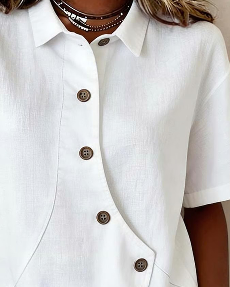 Marlowe | Women's Asymmetrical Placket Button Down Linen Blend Shirt