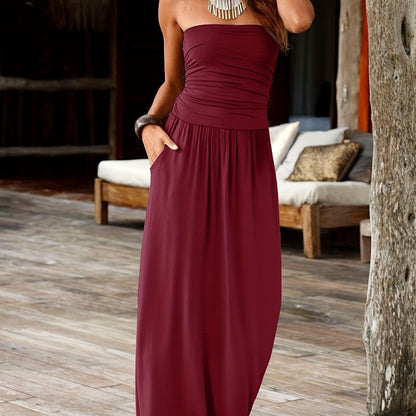 Marlowe | Women's Bandeau Ruched Pocket Maxi Dress