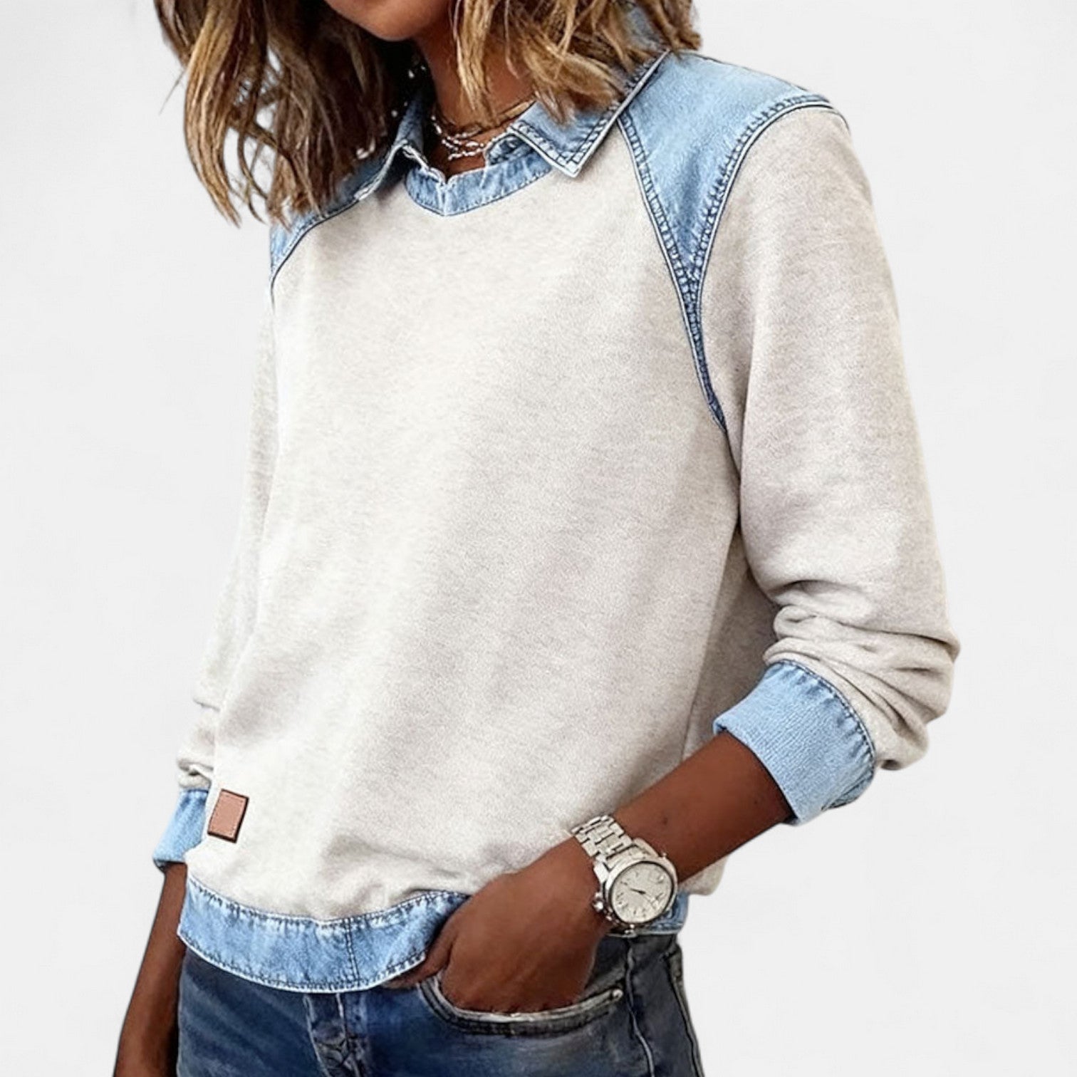 Marlowe | Women's Denim Contrast Colour Block Long Sleeve Sweatshirt