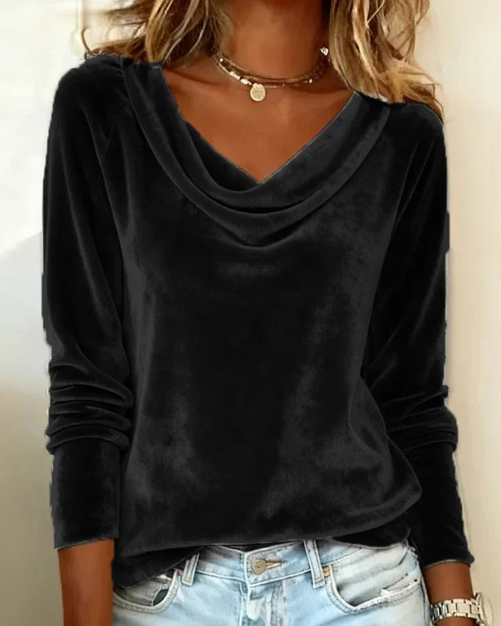 Verena | Women's Long Sleeve Velvet Cowl Neck Blouse