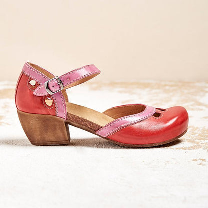 Charlotte | Colorblock Strappy Orthopedic Low Block Heel Cutout Sandal