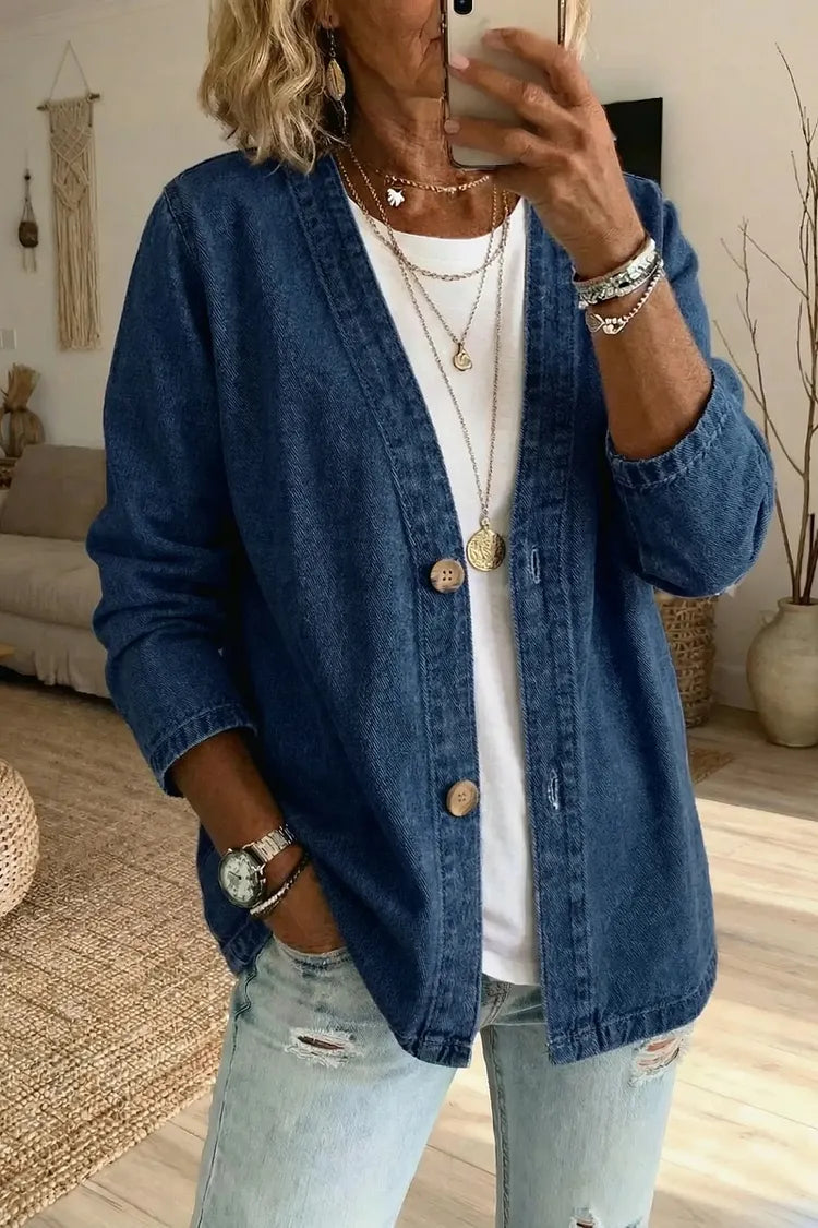 Marlowe | Women's Washed Denim Open-Front Cardigan Jacket