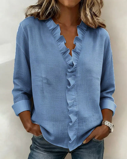 Matilda | Women's Ruffle V Neck Relaxed Long Sleeve Blouse