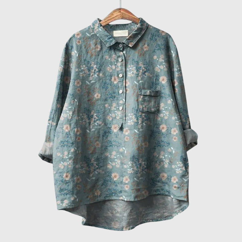 Elly | Floral Watercolor Long Sleeve Oversized Button Down Casual Blouse