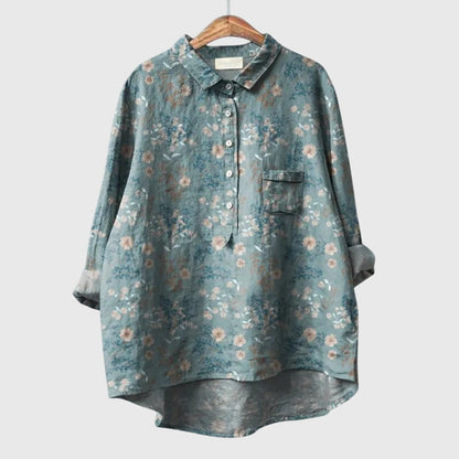 Elly | Floral Watercolor Long Sleeve Oversized Button Down Casual Blouse