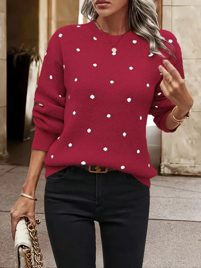 Marlenya | Women's Polka Dot Knitted Long Sleeve Sweater