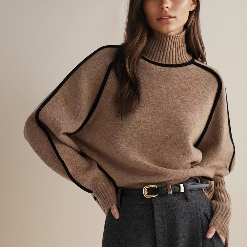 Wrenith | Women's Soft Knit Turtleneck Contrast Trim Sweater