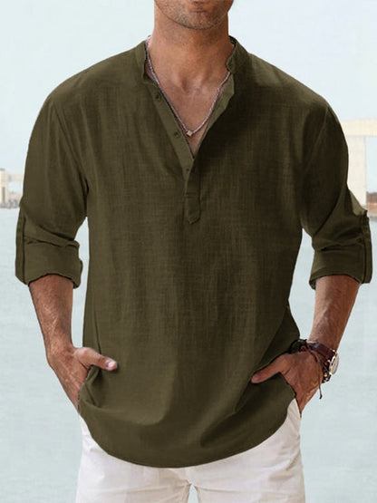 Austin | Men's Linen Blend Henley Long Sleeve Relaxed Summer Shirt