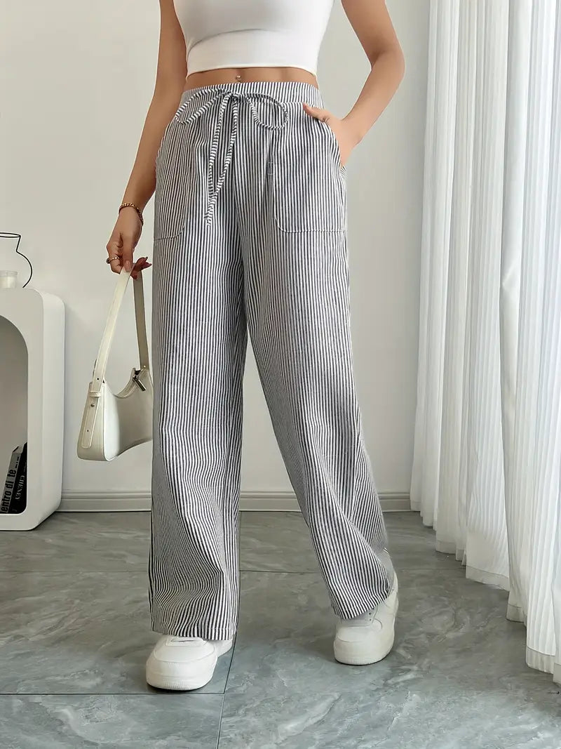 Marisol | Women's Wide Leg Striped Drawstring Beach Pants