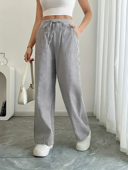 Marisol | Women's Wide Leg Striped Drawstring Beach Pants