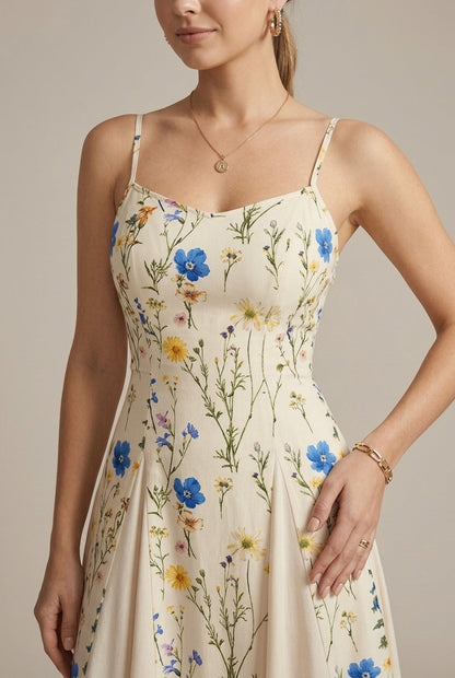 Jade | Floral Spaghetti Strap Sweetheart A-Line Maxi Dress