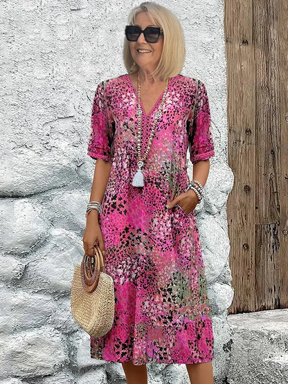 Ruby | Short Sleeve Floral V Neck Relaxed Casual Summer Midi Dress