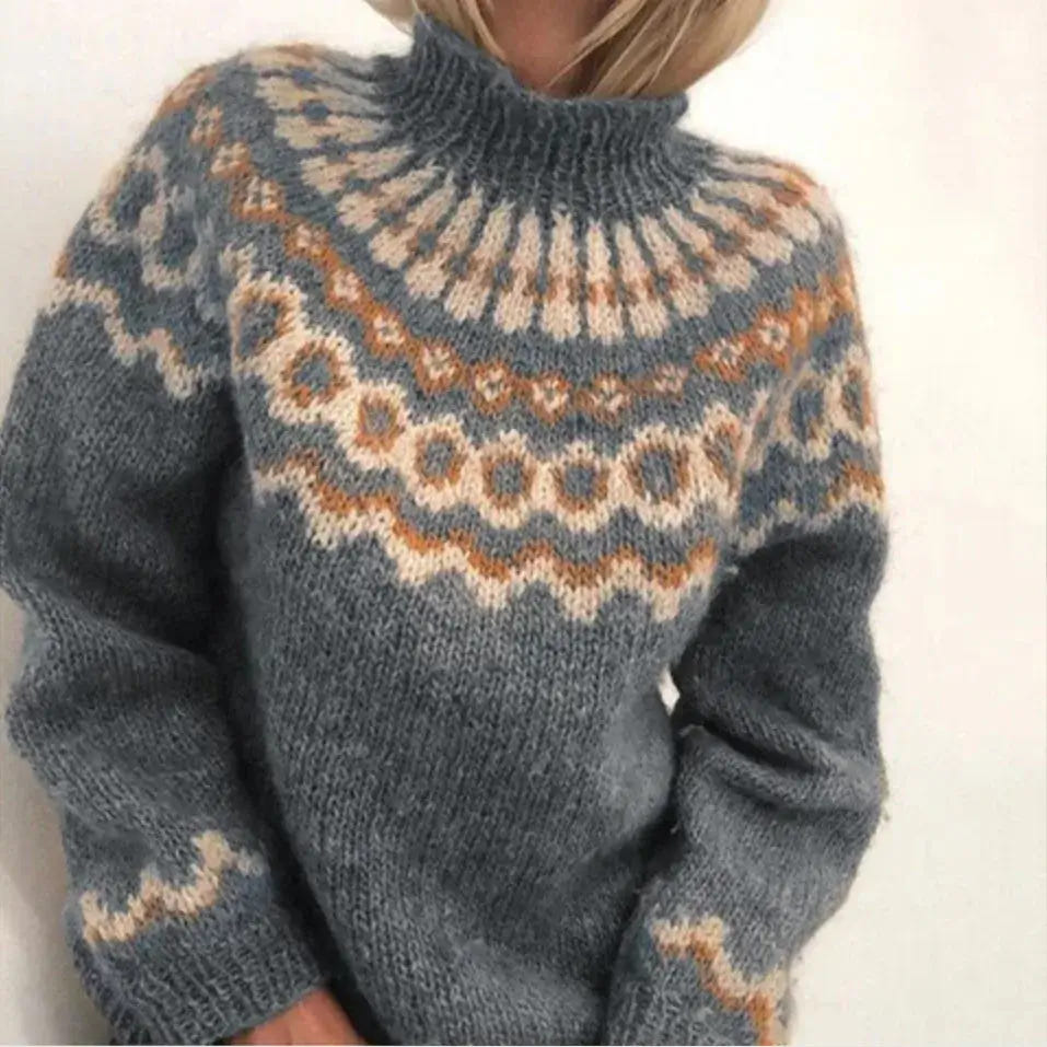 Ingrid | Women's Nordic Pattern Turtleneck Knit Sweater