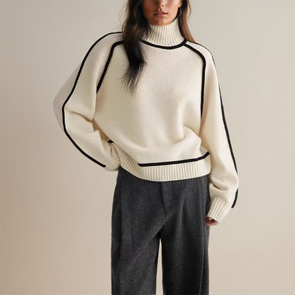 Wrenith | Women's Soft Knit Turtleneck Contrast Trim Sweater