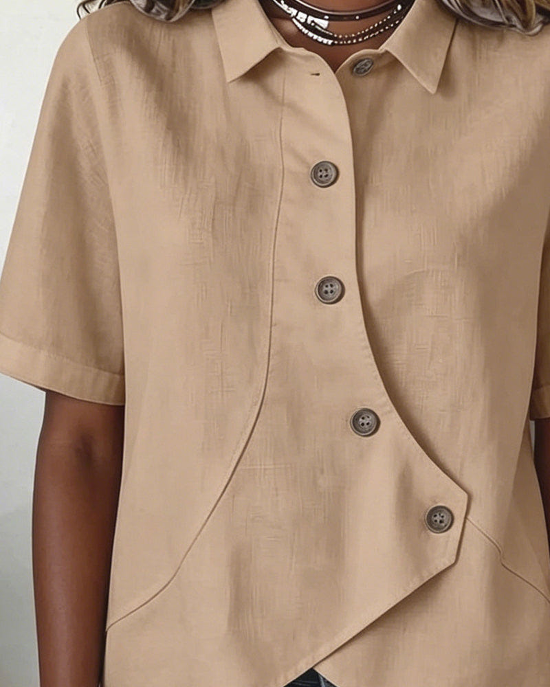 Marlowe | Women's Asymmetrical Placket Button Down Linen Blend Shirt