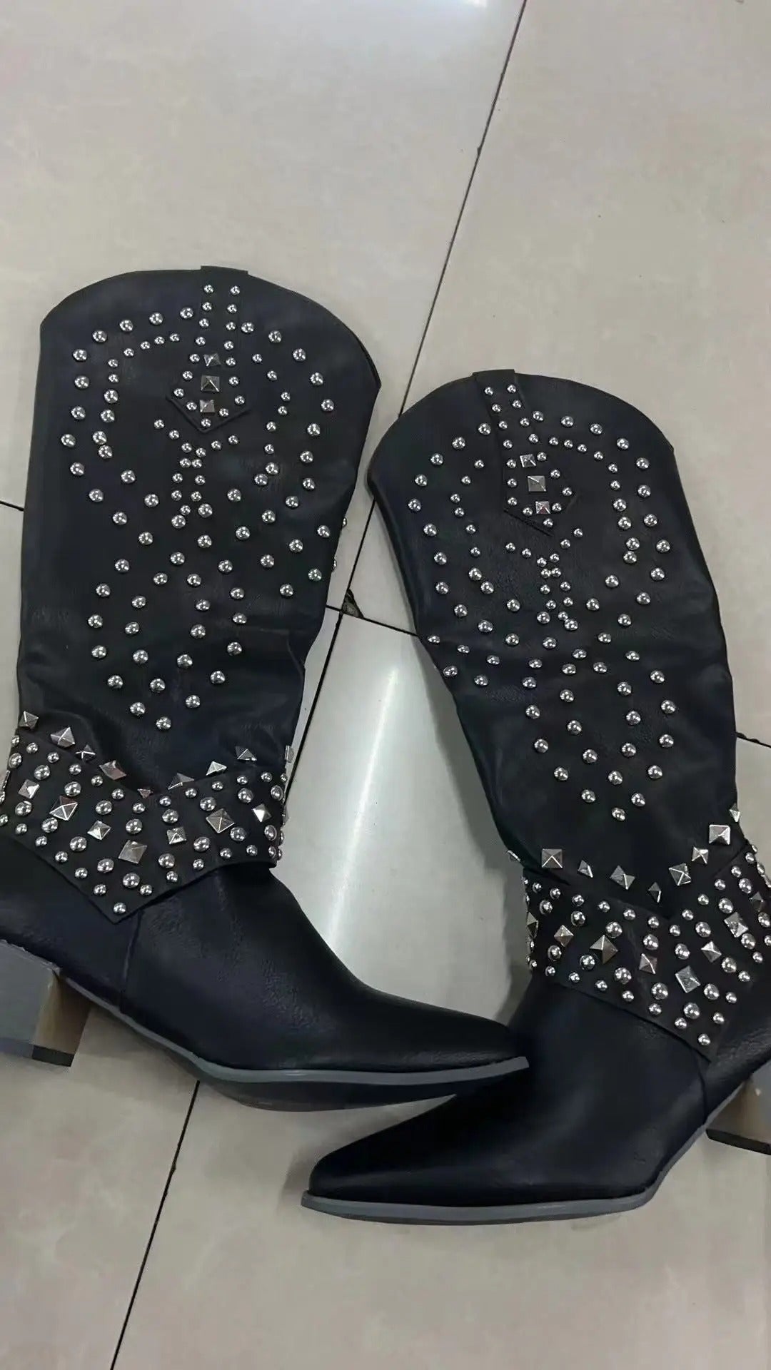 Thorne | Women's Studded Knee High Western Block Heel Boot