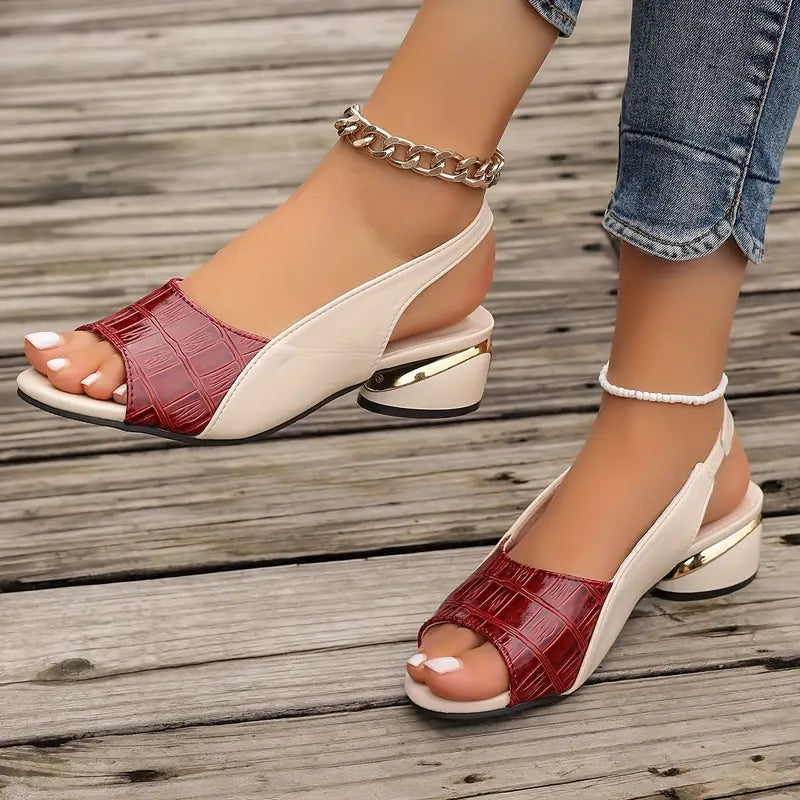 Melanie | Block Heeled Sandals Croc Texture Slingback Two Tone