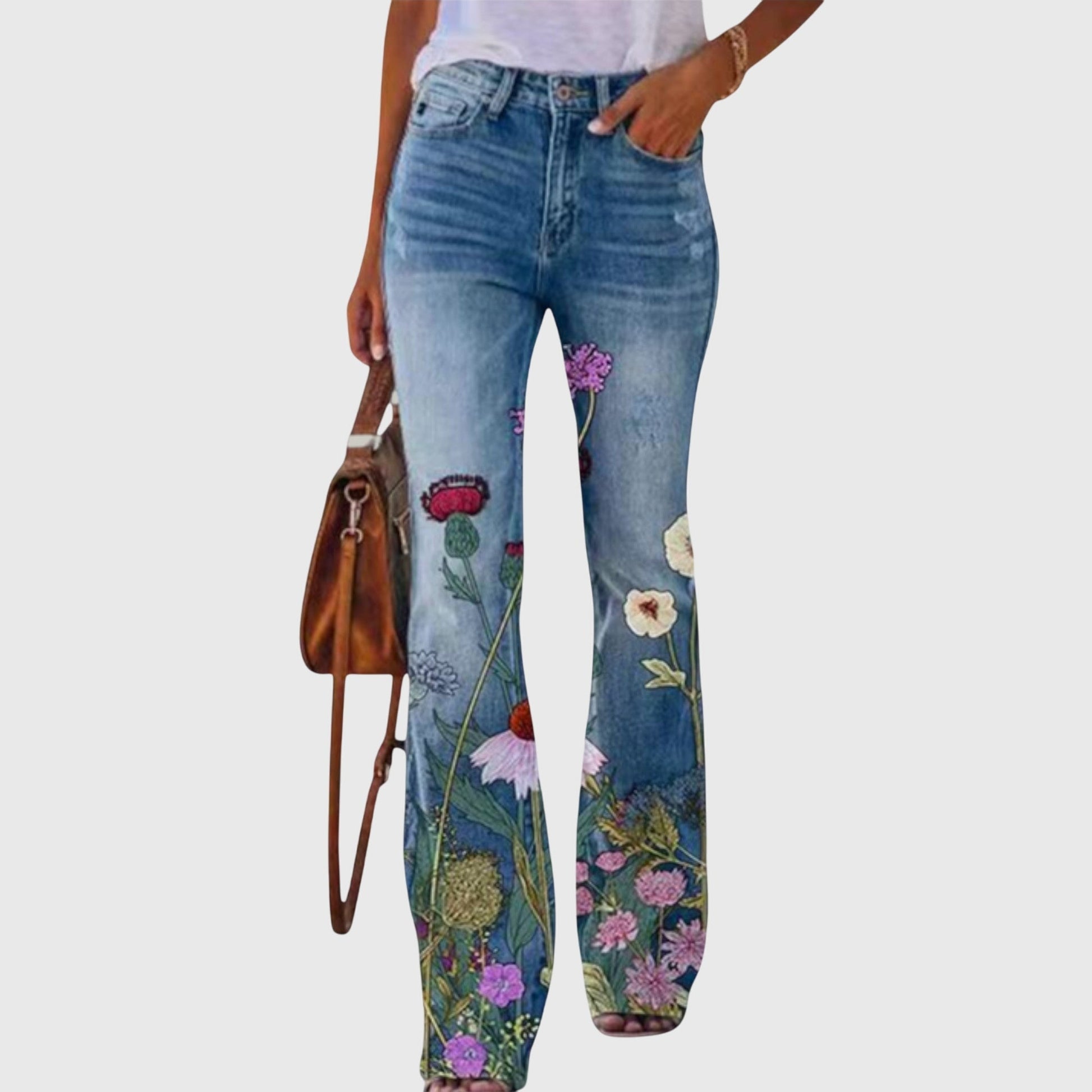 Fleur | Women's Floral Print High-Waisted Flared Jeans