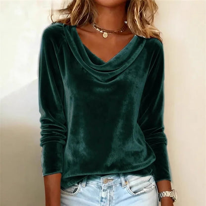 Verena | Women's Long Sleeve Velvet Cowl Neck Blouse