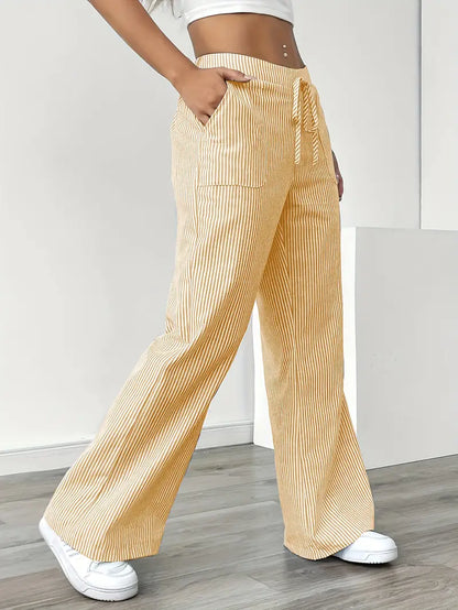 Marisol | Women's Wide Leg Striped Drawstring Beach Pants