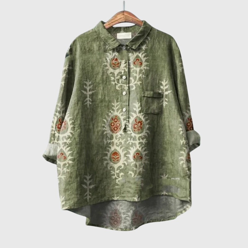 Elly | Floral Watercolor Long Sleeve Oversized Button Down Casual Blouse